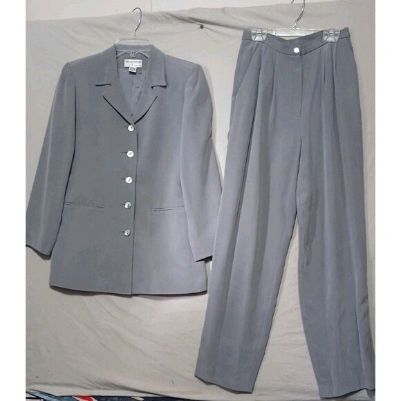 Parisian Signature 2 Piece Silk Jacket (Sz 6) & Pants (Sz 4) Gray Occupational - Picture 1 of 10